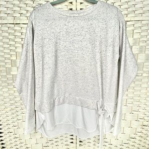 Loft ￼Womens Med Gray Speckled Sweatshirt￼ Top Faux Shirttail Side Tie.